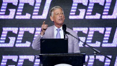 Grand Canyon University President Brian Mueller speaks during a Nov. 16 press conference regarding the university’s appeal to recent U.S. Department of Education decisions.